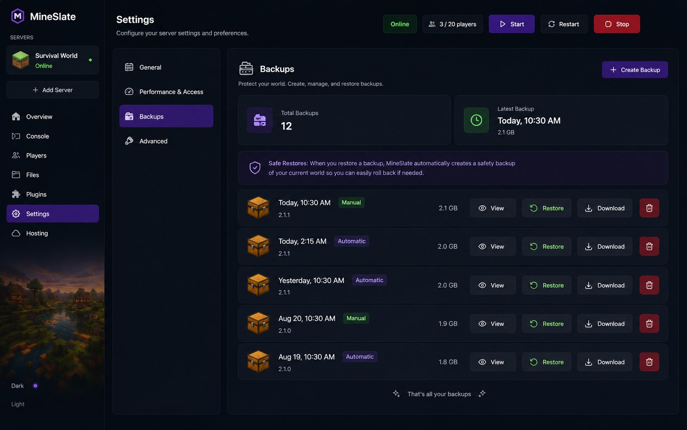 MineSlate backup manager